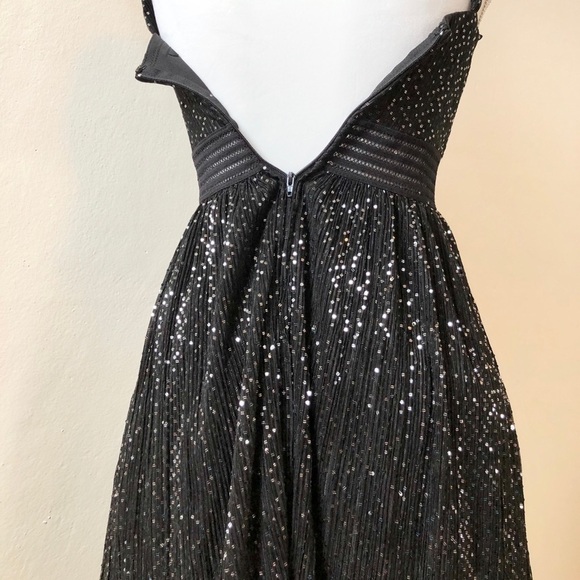 City Studio Silver Sequin V Neck Fit & Flare Black Dress Juniors size 3 - Picture 6 of 9